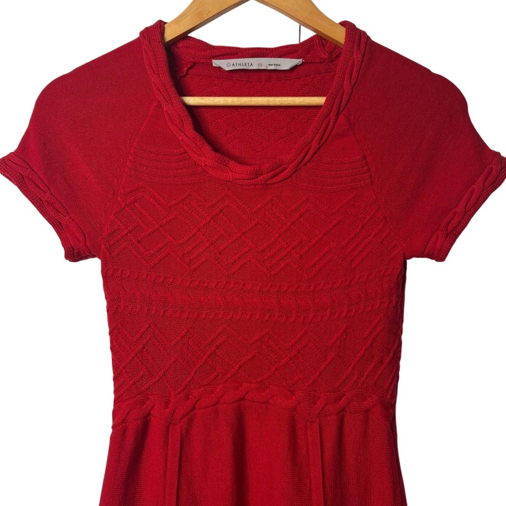 Athleta Alta Sweater Dress XS Red Organic Cotton Wool Braided Twee Collegiate - Picture 4 of 15